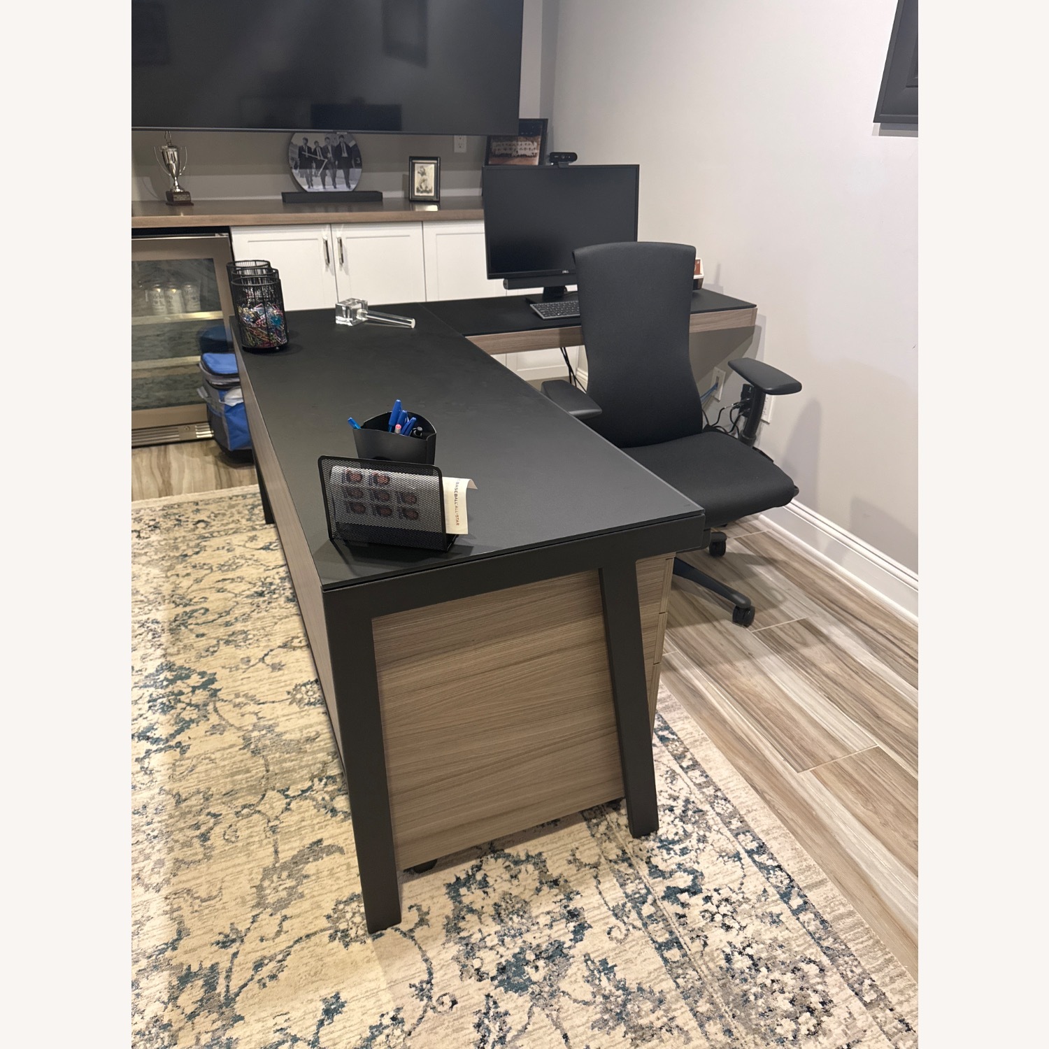 BDI Furniture Light Brown Desk / Black Glass Top - image-2