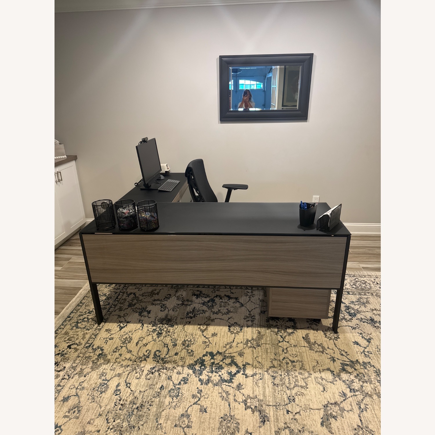 BDI Furniture Light Brown Desk / Black Glass Top - image-3