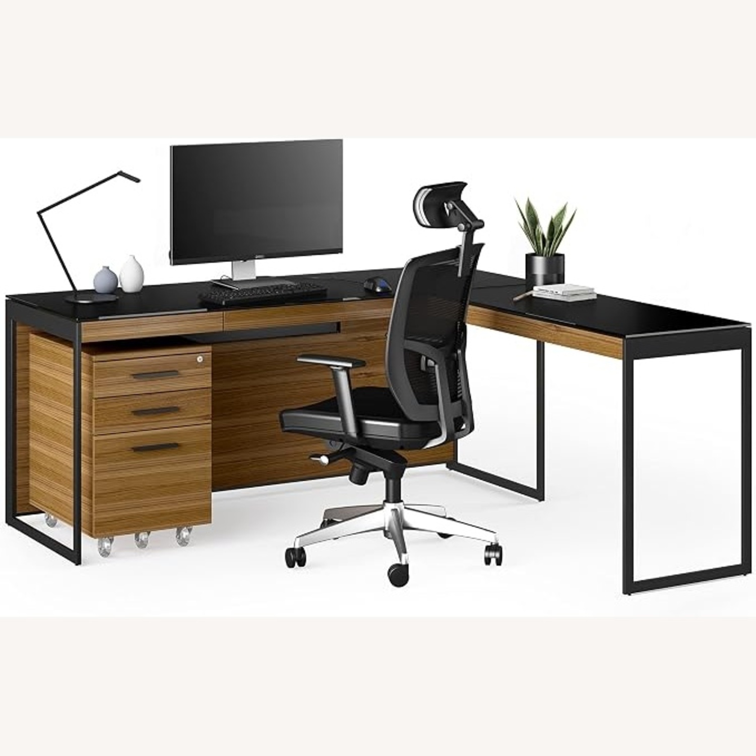 BDI Furniture Light Brown Desk / Black Glass Top - image-6