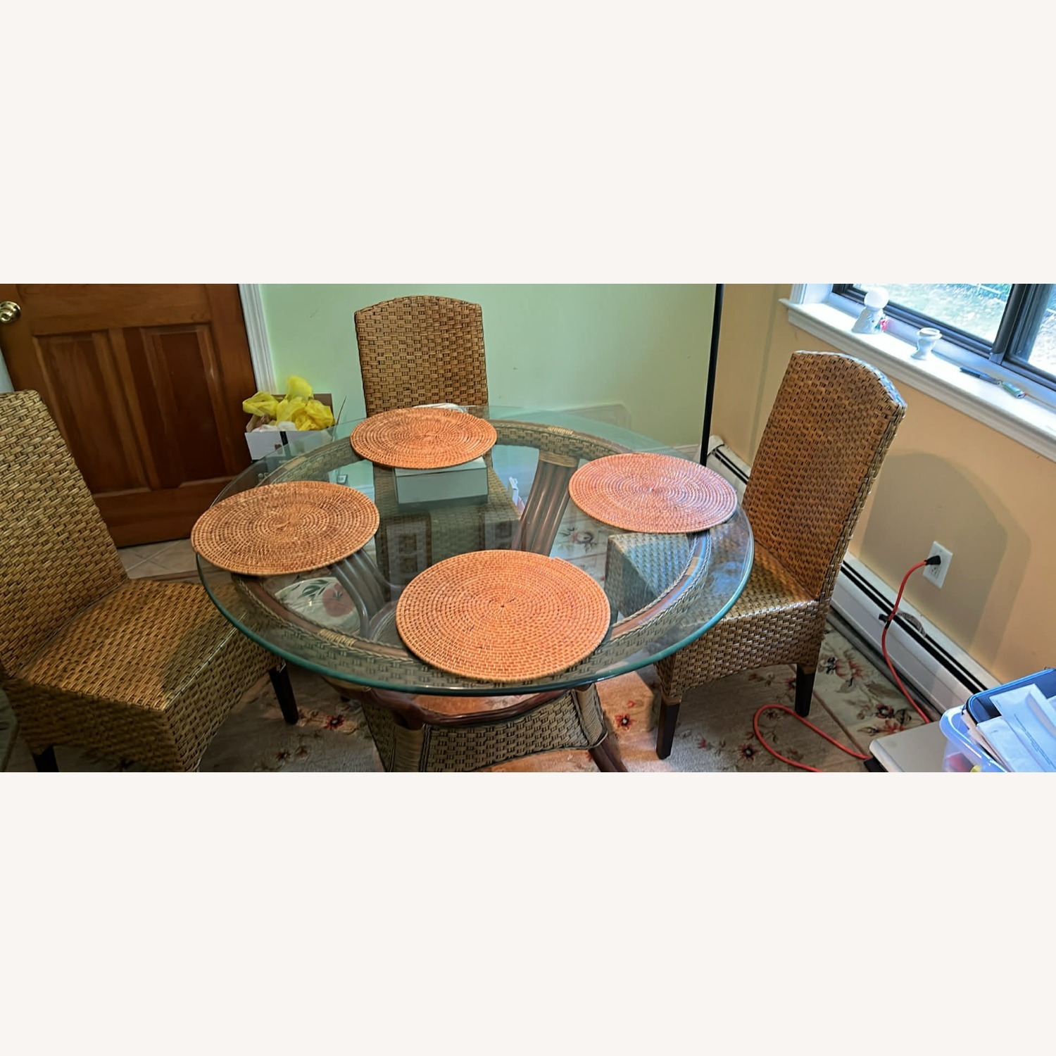 Pierrer Deux Fabrics Glass Top Dining Table with 4 Wicker Chairs - image-3