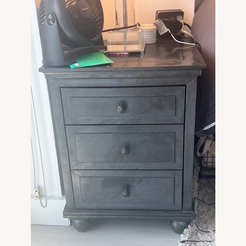 Used Pair of Restoration Hardware Annecy Zinc Wrapped 3-Drawer Nightstands for sale on AptDeco