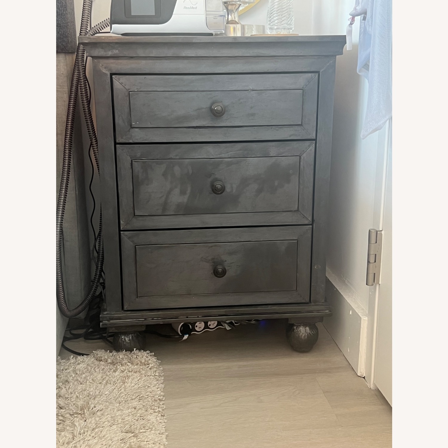 Pair of Restoration Hardware Annecy Zinc Wrapped 3-Drawer Nightstands - image-2
