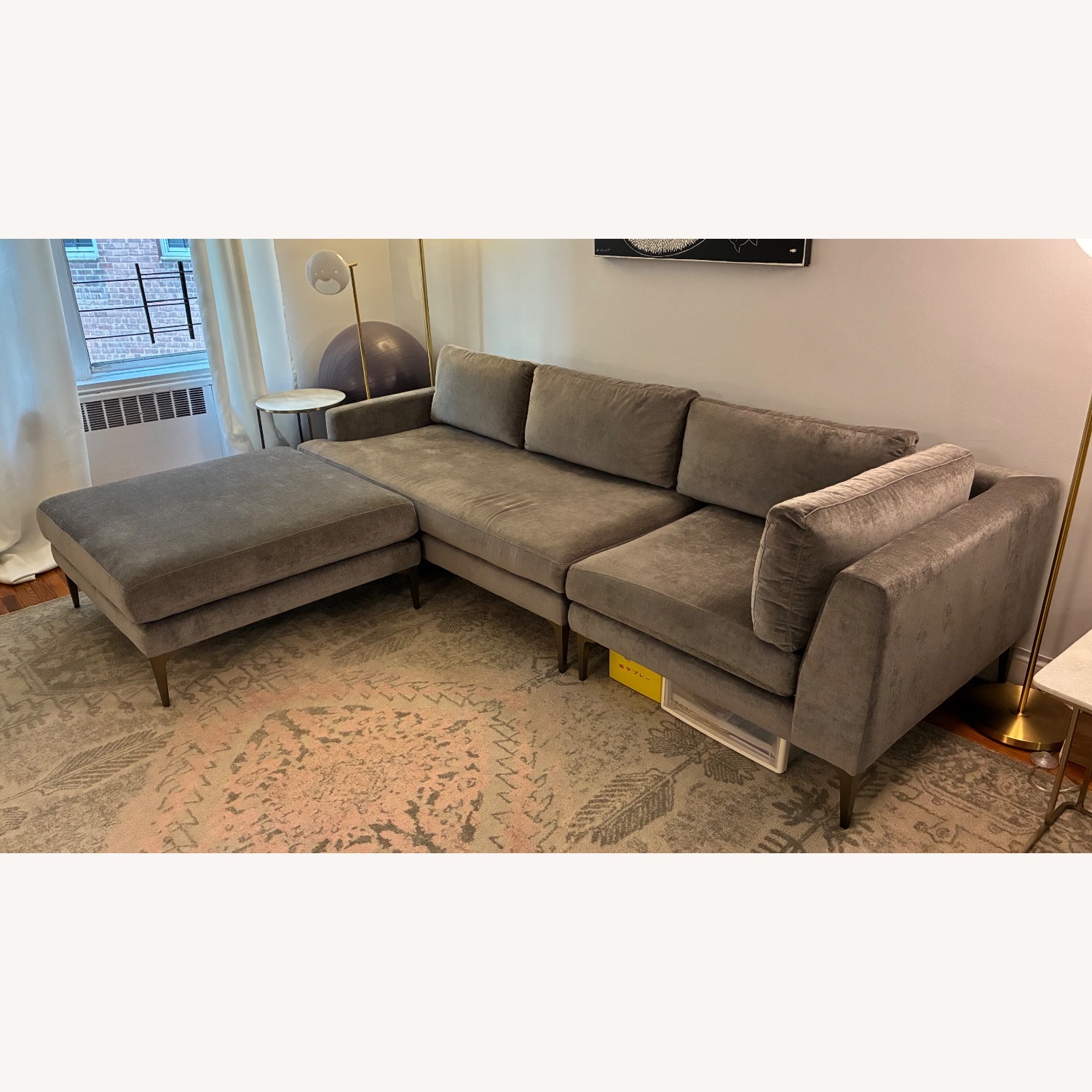 West Elm Andes Dark Grey Velvet 3-Piece Sectional - image-3