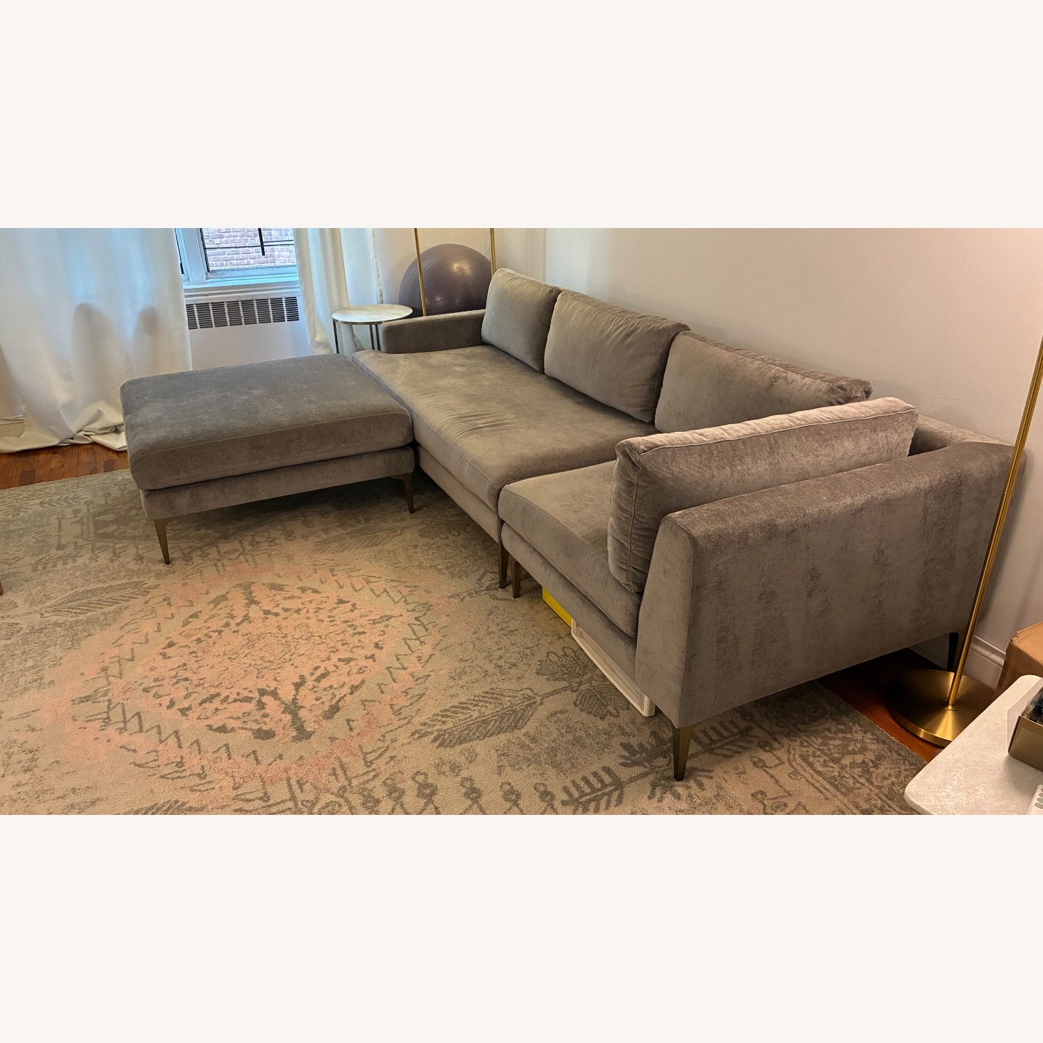 West Elm Andes Dark Grey Velvet 3-Piece Sectional - image-2