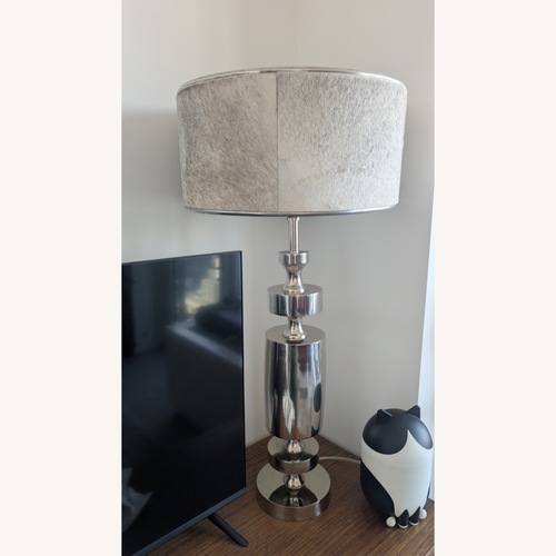 Used Pair of Metal Column Lamps w Horsehair Shades for sale on AptDeco