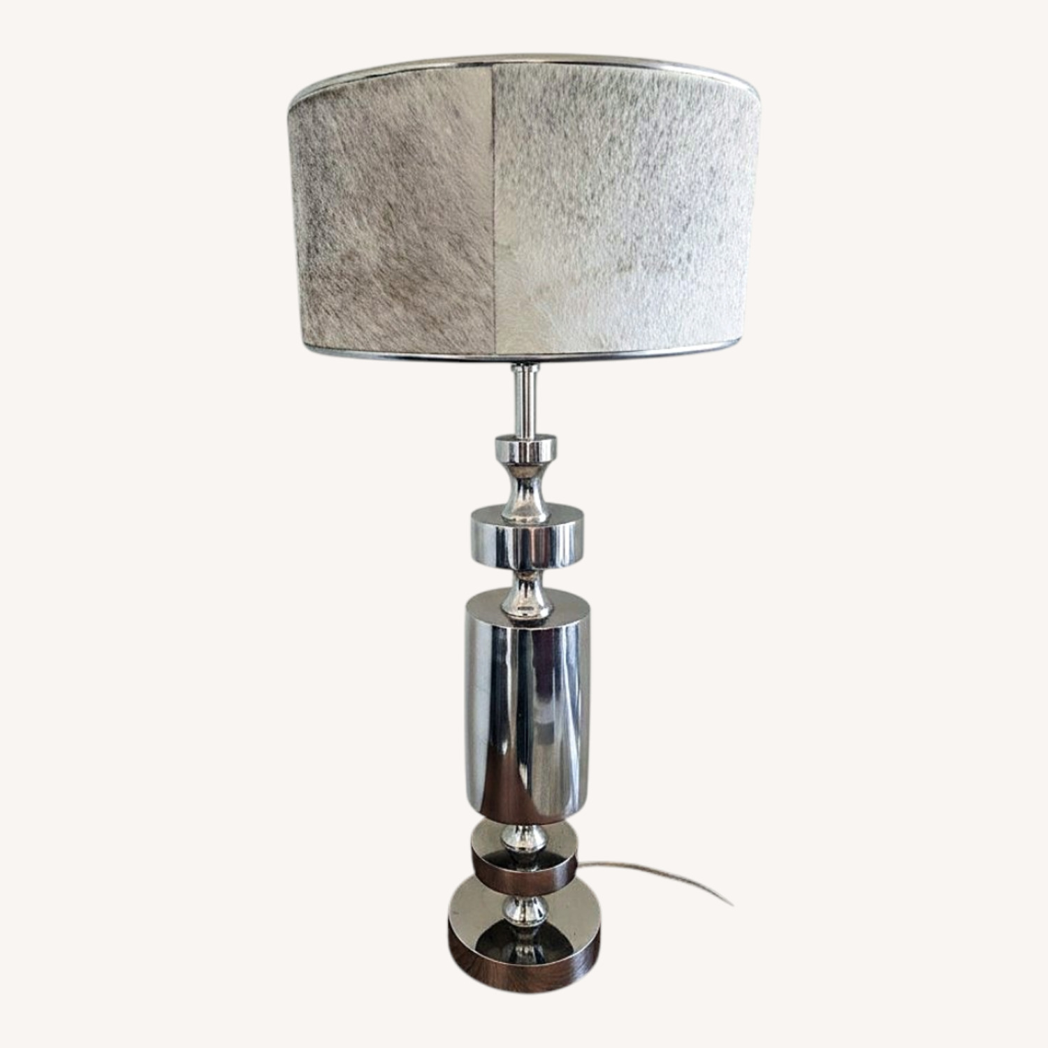 Pair of Metal Column Lamps w Horsehair Shades - image-0