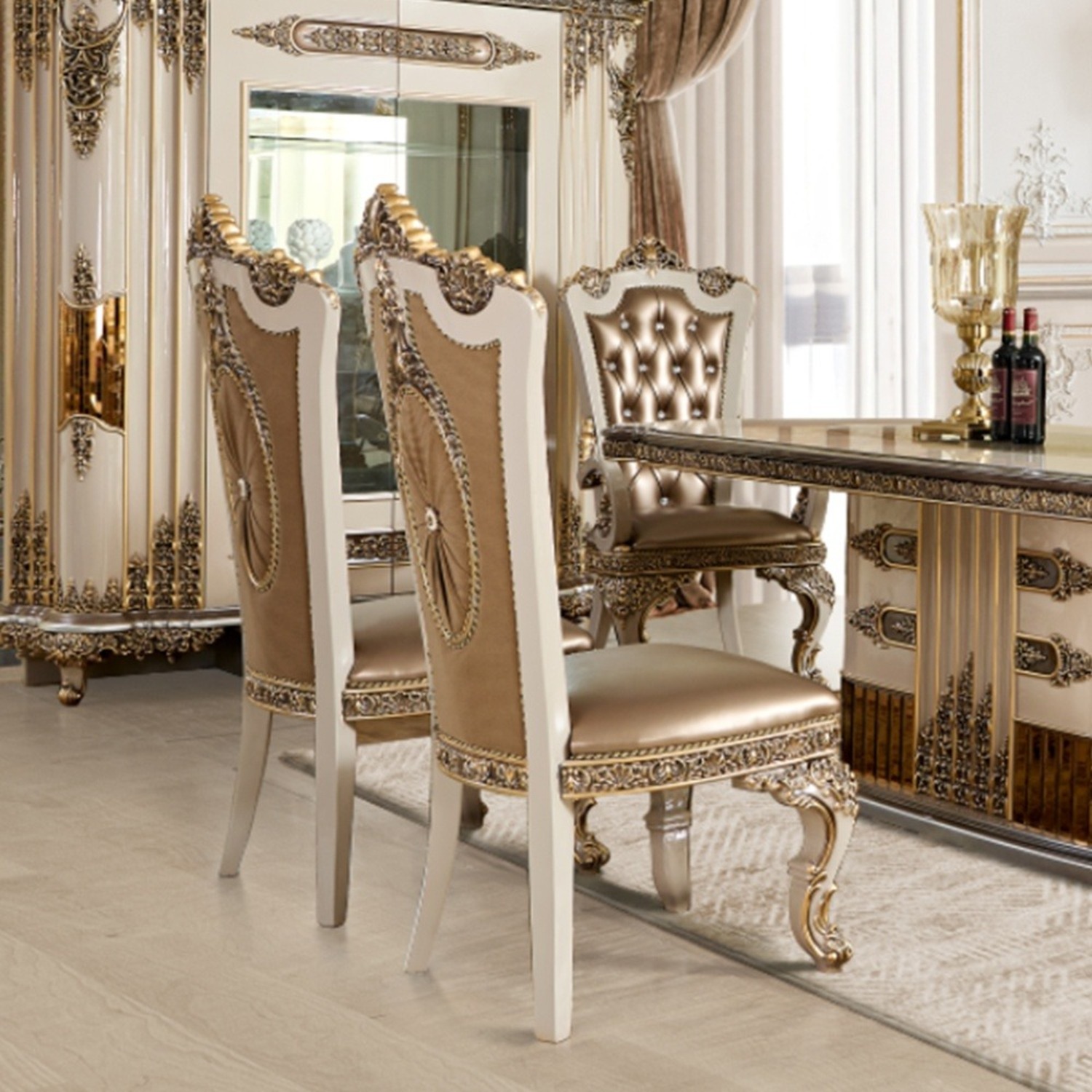 HD-1881 7PC Gold & White Dining Set - image-3