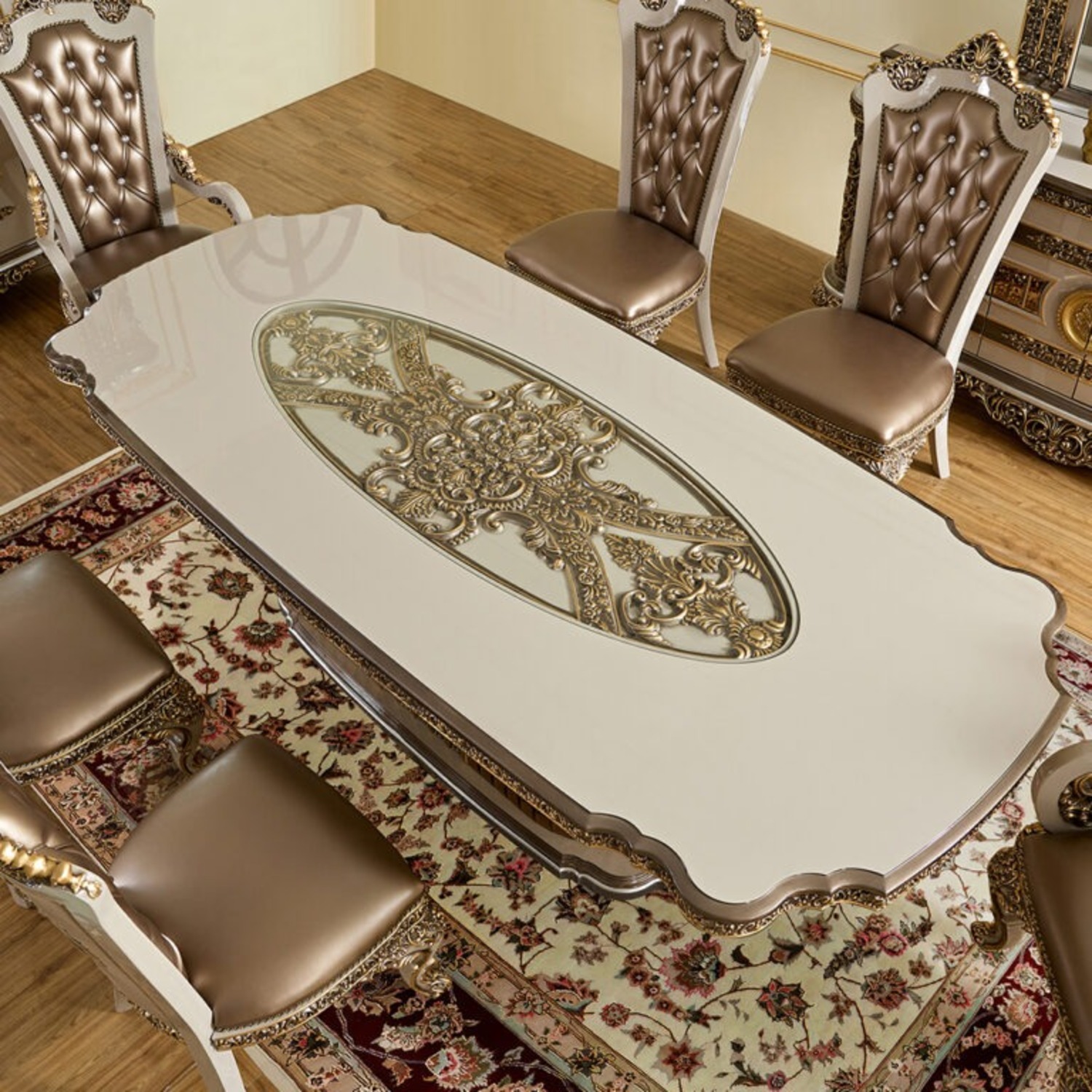 HD-1881 7PC Gold & White Dining Set - image-2