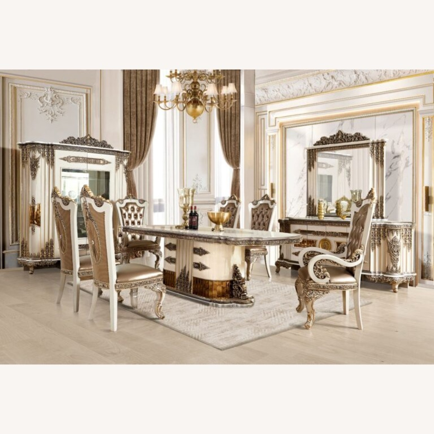 HD-1881 7PC Gold & White Dining Set - image-1
