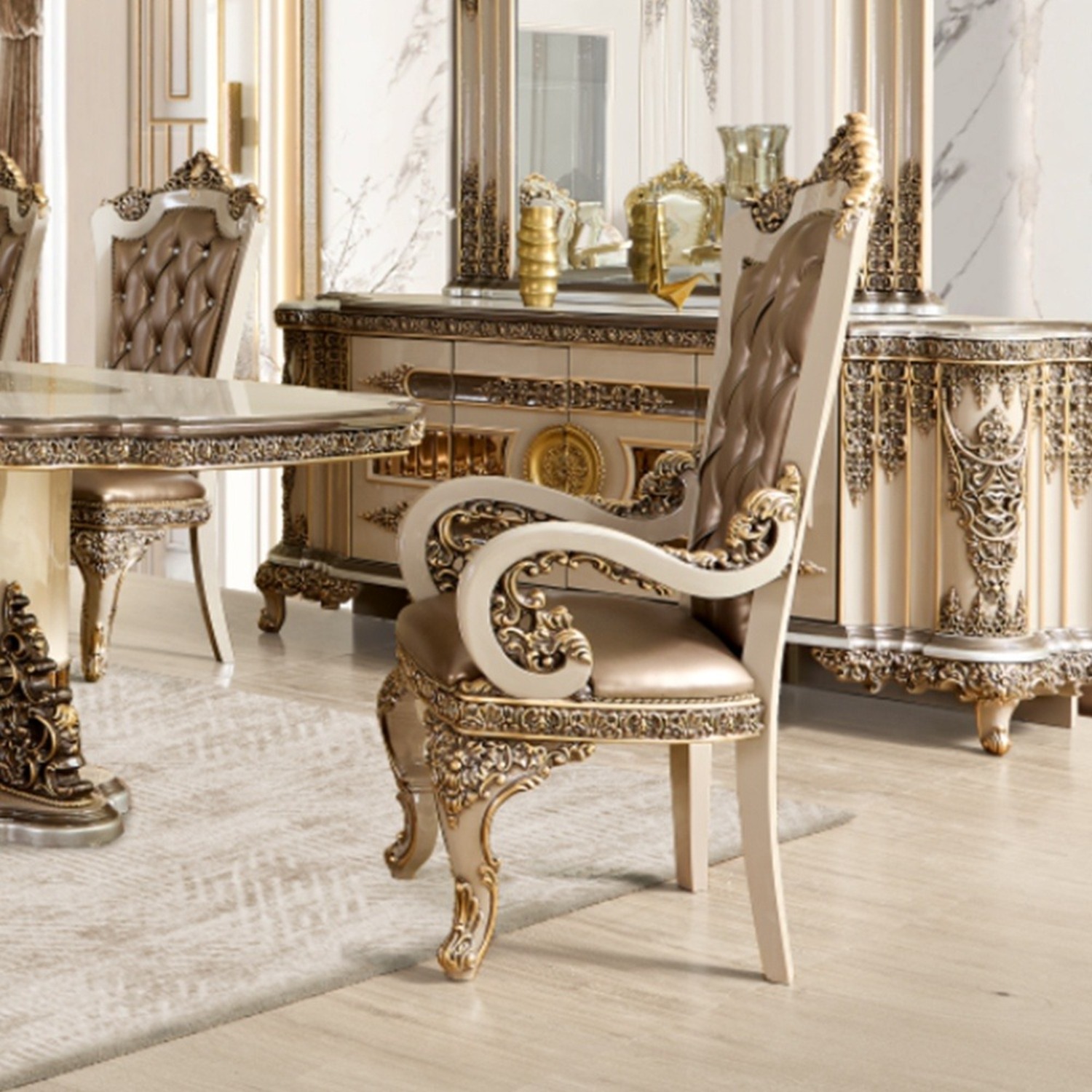 HD-1881 7PC Gold & White Dining Set - image-5