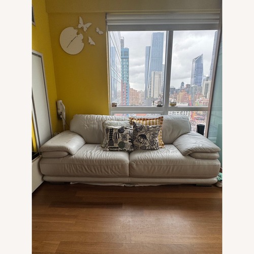 Used Bloomingdale's Silver Leather Sofa for sale on AptDeco