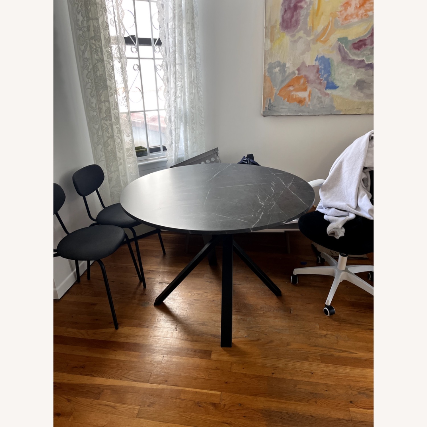Modern Round Black Marble Dining Room Table - image-1