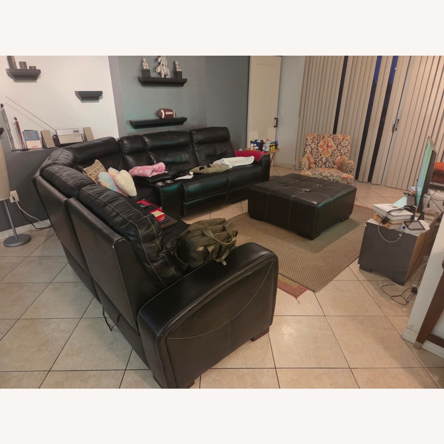 Black Leather 3+ Seater Sofa - image-2