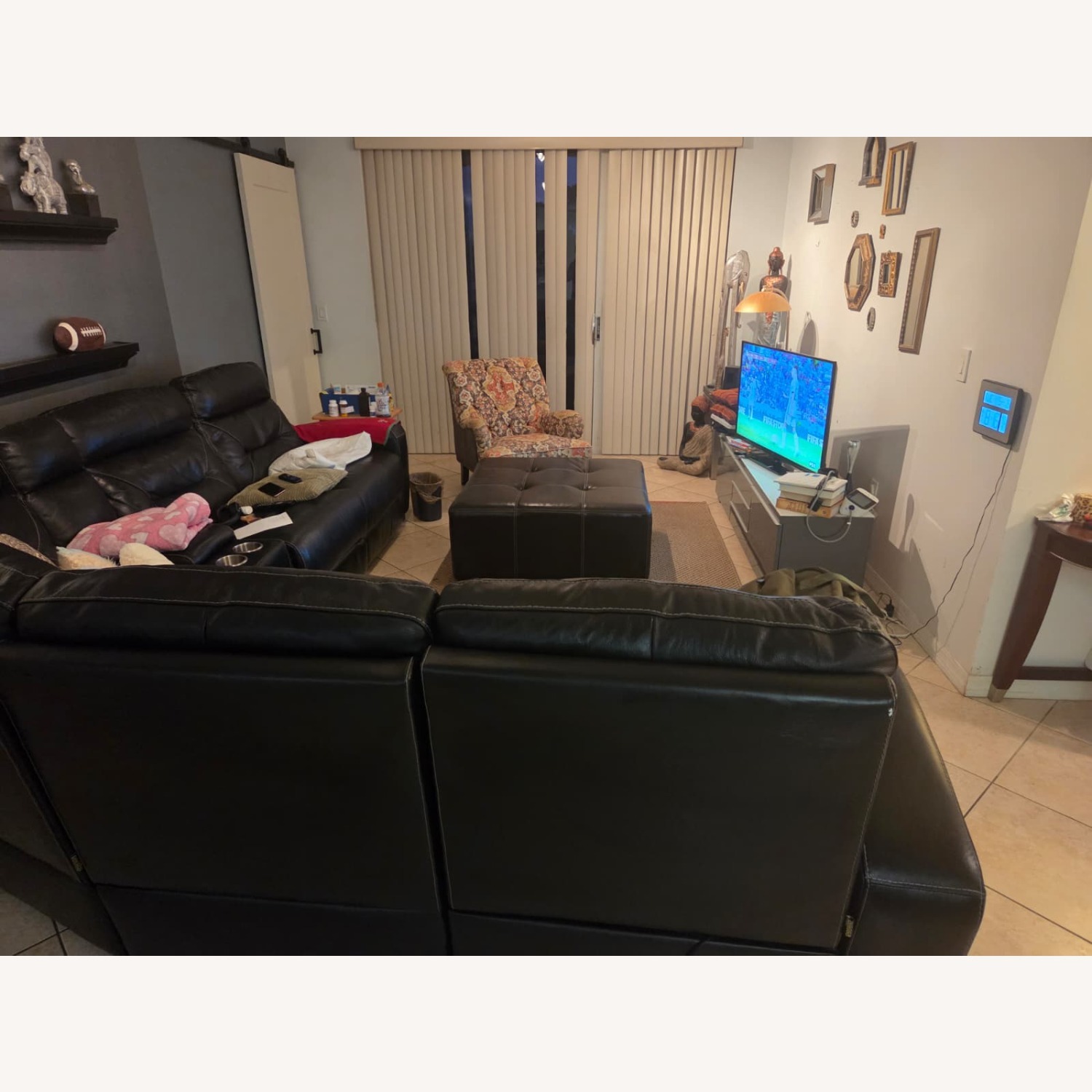 Black Leather 3+ Seater Sofa - image-3