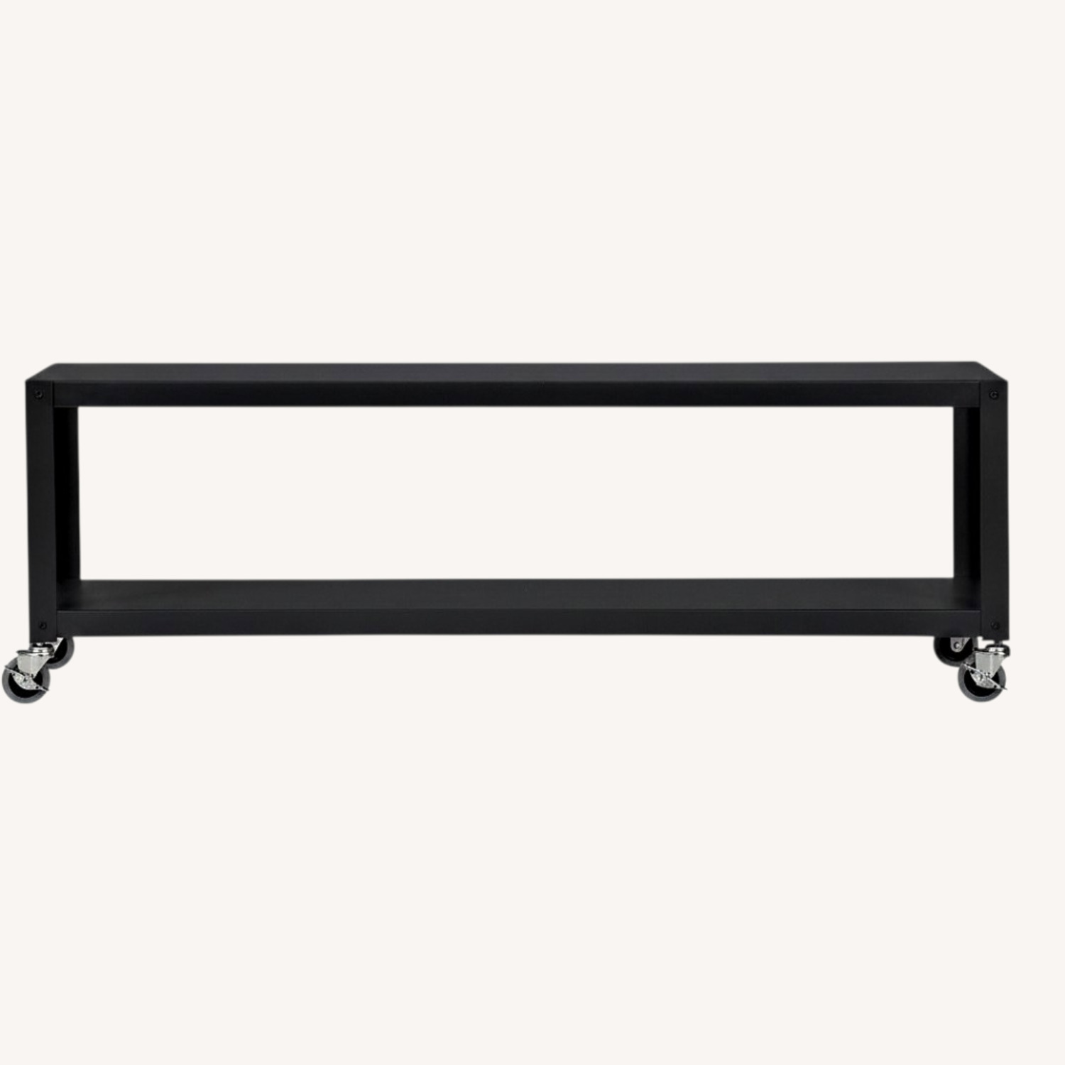 CB2 Black Metal Media Storage With Wheels - image-0
