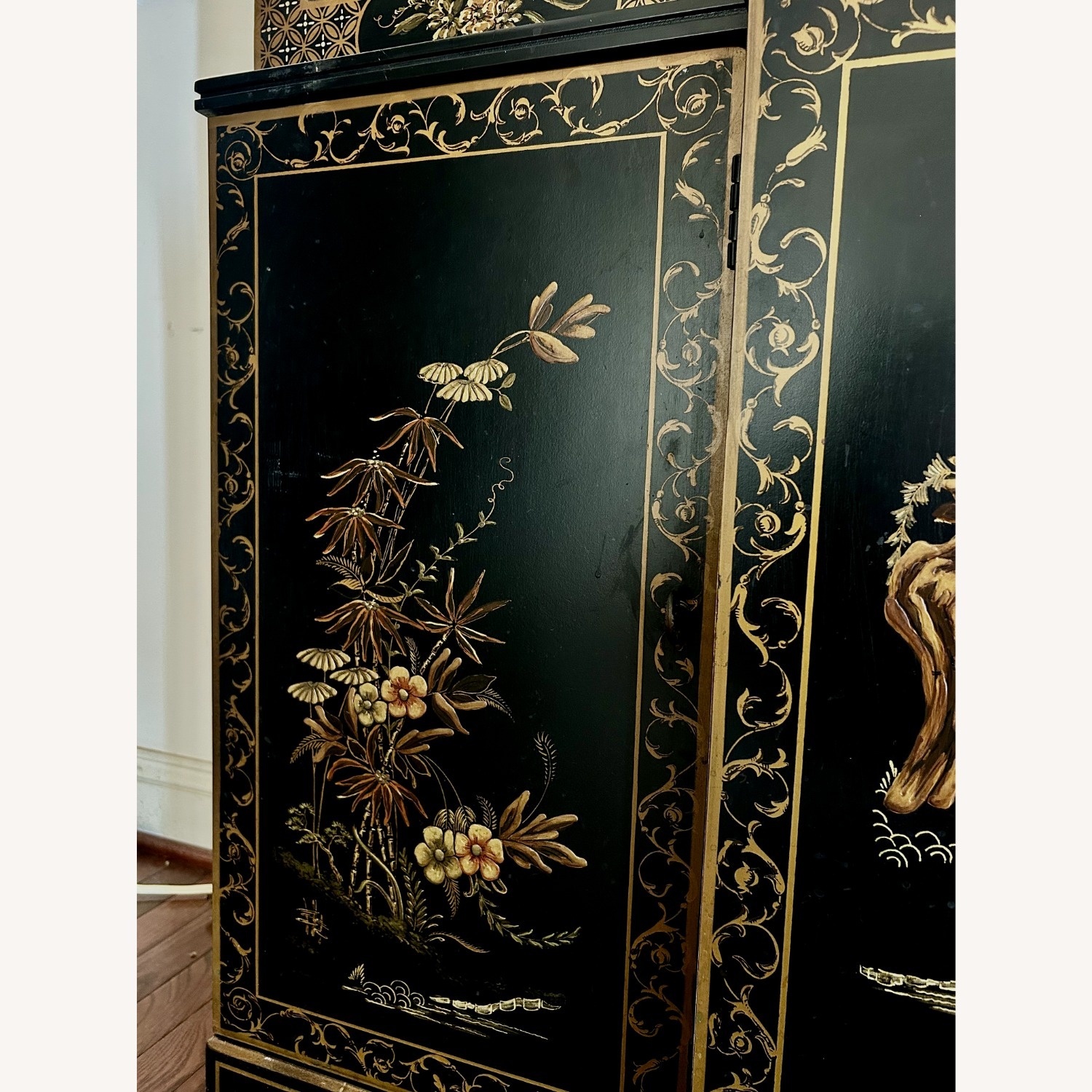 Jasper Cabinet Ornately Painted Vintage Black/Gold - image-5