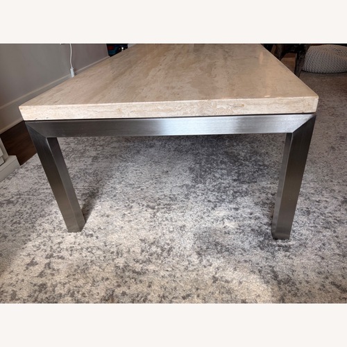 Used Crate & Barrel Travertine Parsons Coffee Table for sale on AptDeco