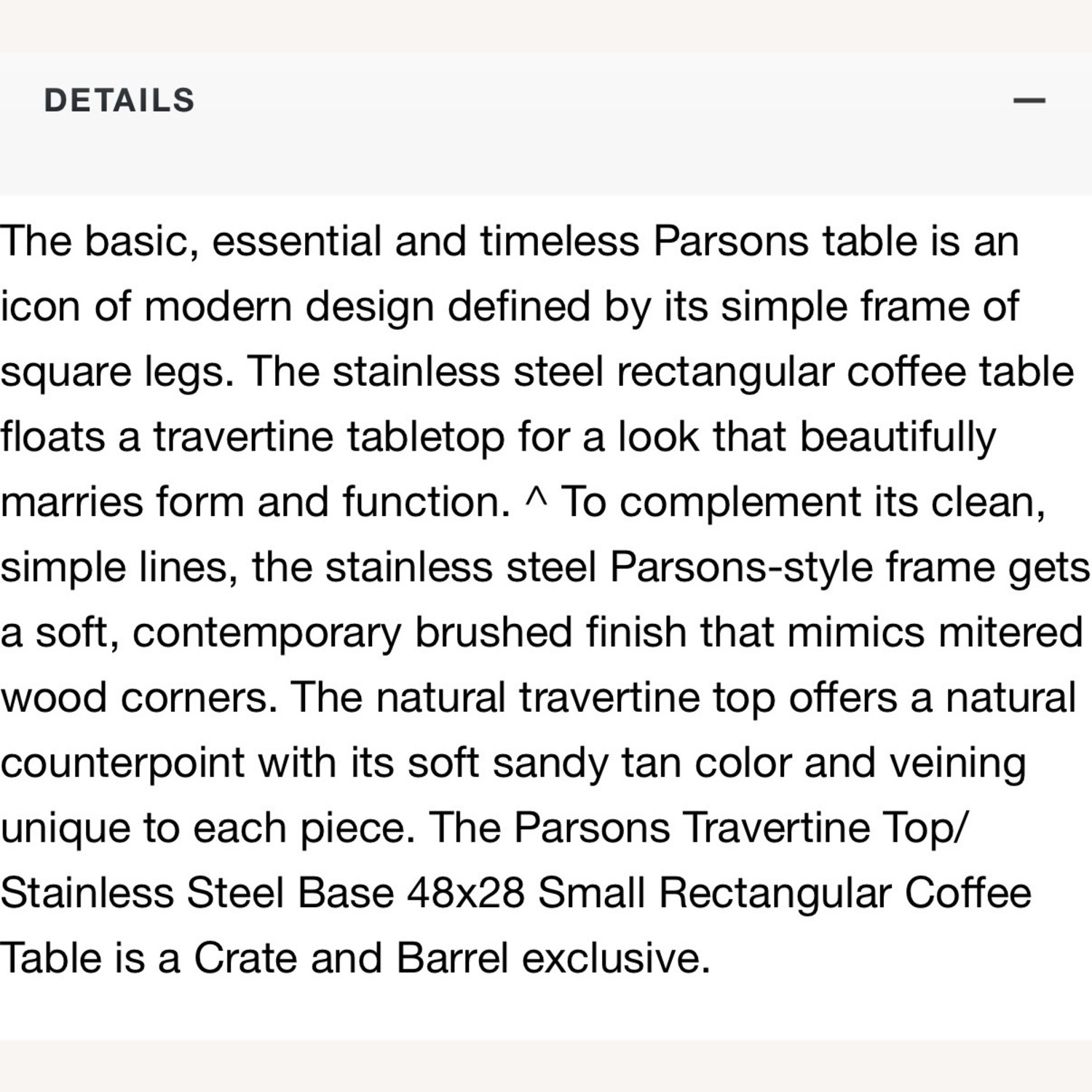 Crate & Barrel Travertine Parsons Coffee Table  - image-6