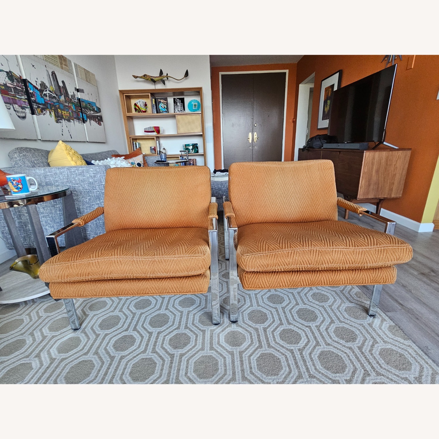 Vintage Milo Baughmagn Orange Fabric Accent Chair - image-1