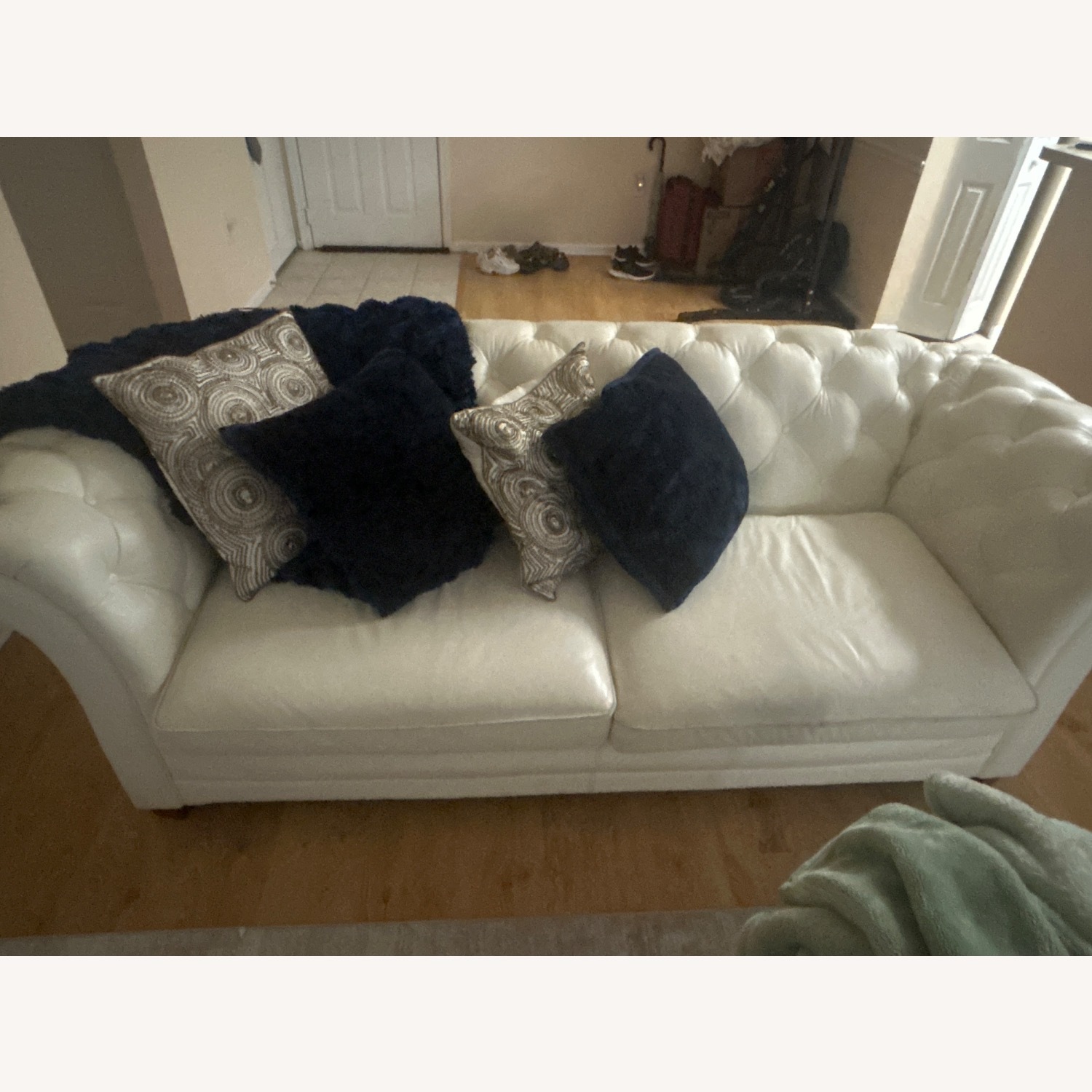 White Leather 2 Seater Sofa - image-2