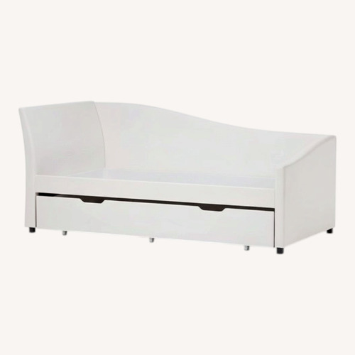 Used Walmart White Faux Leather Twin Daybed w Rollout Trundle for sale on AptDeco
