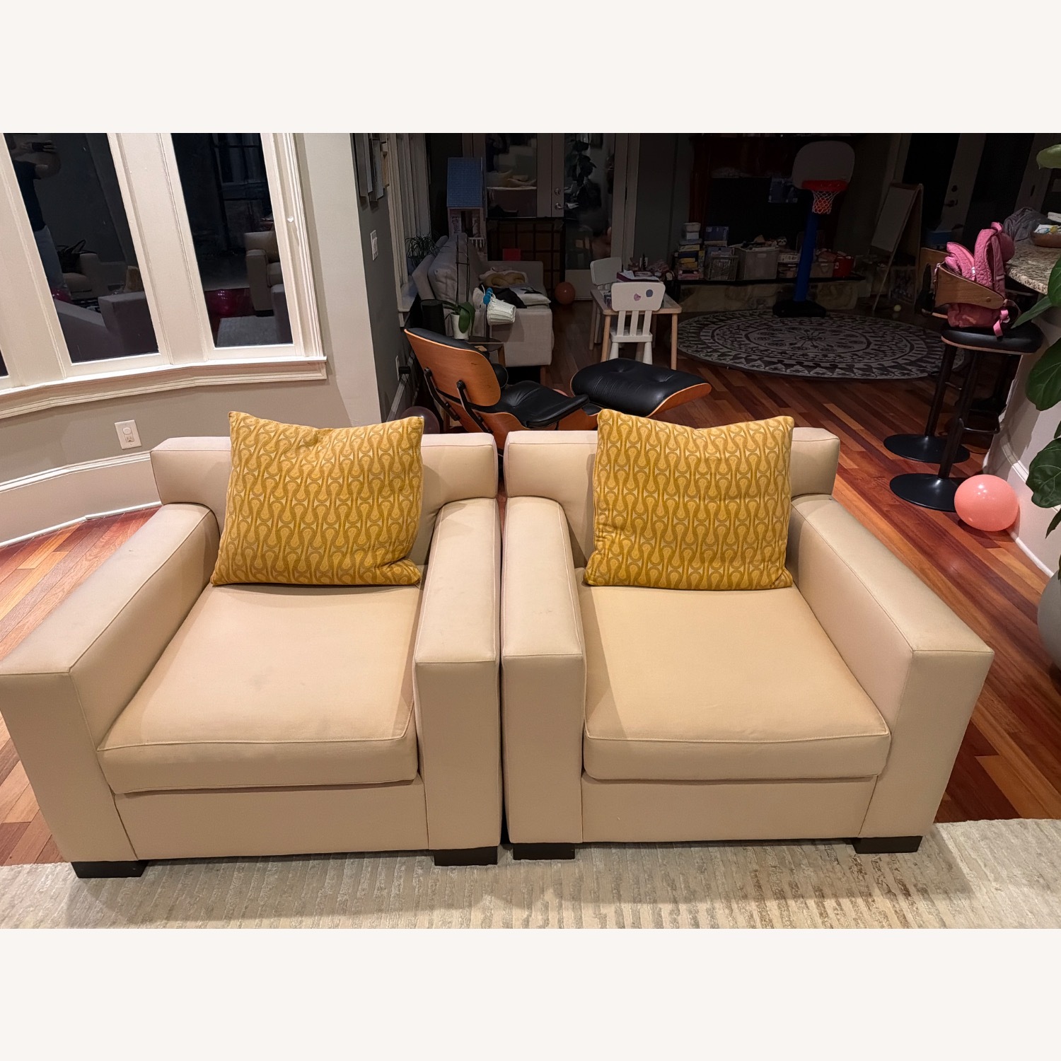 Design Within Reach Gold Fabric Armchairs - image-1