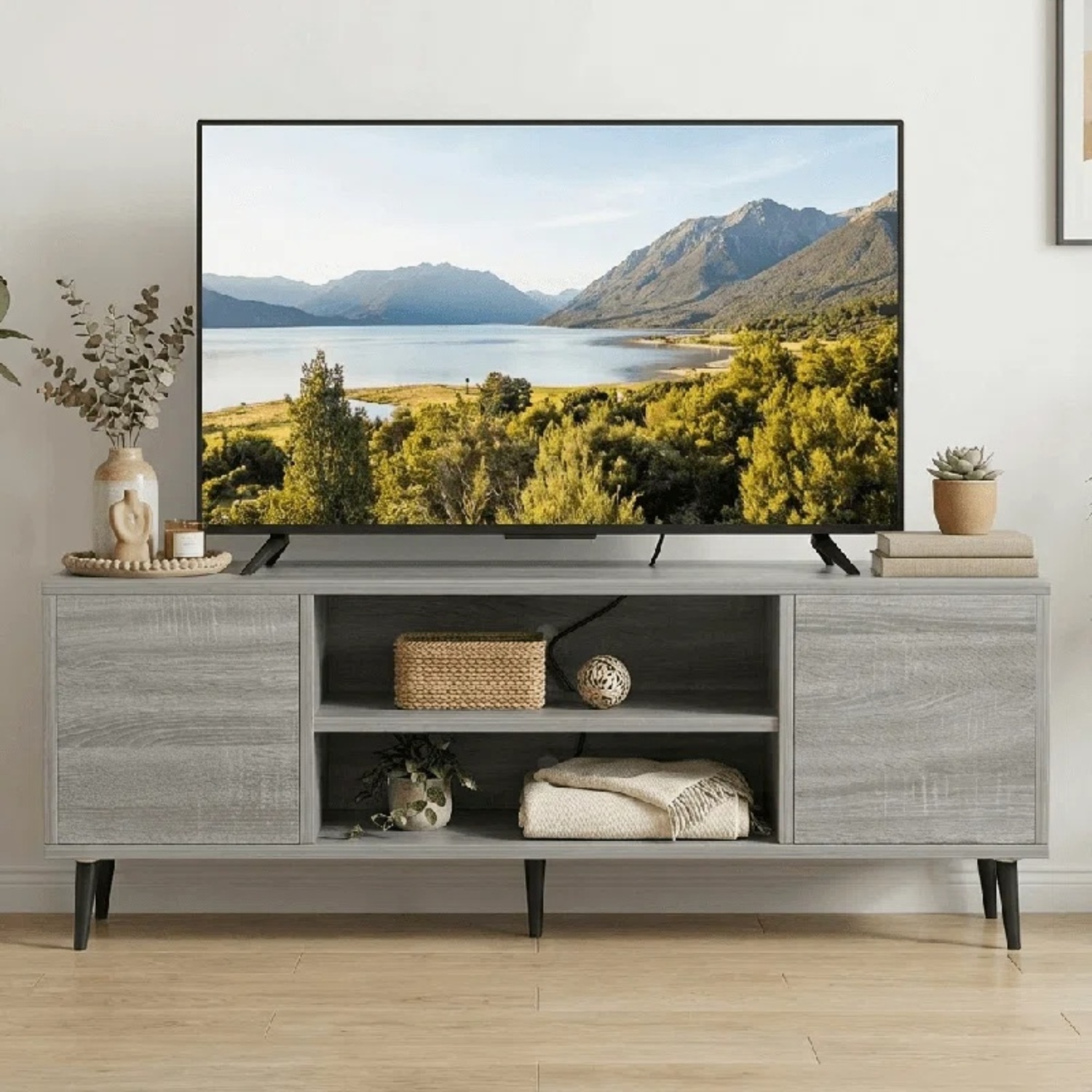 Wayfair Light Gray Wood Finish Media Storage - image-6