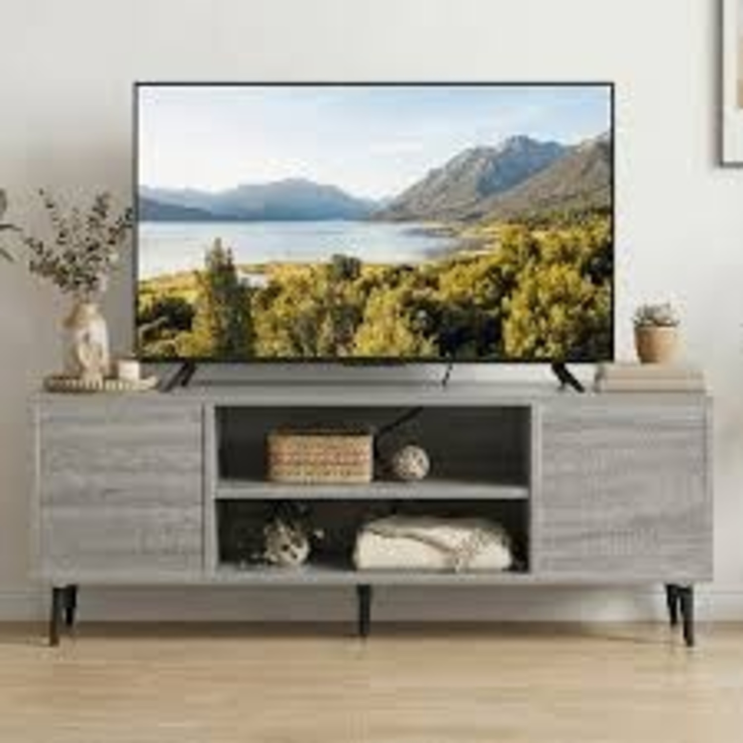 Wayfair Light Gray Wood Finish Media Storage - image-5