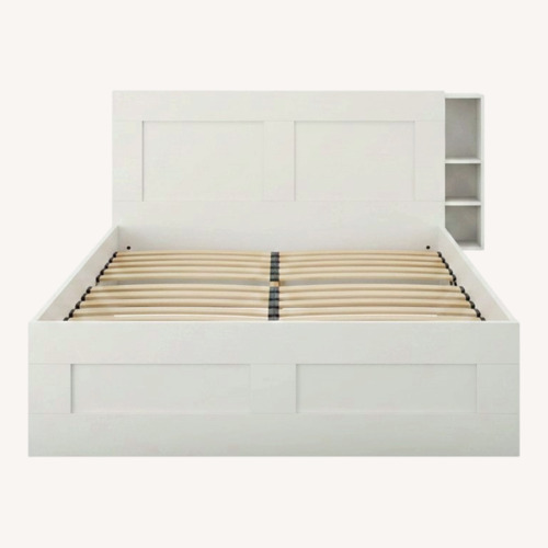 Used IKEA BRIMNES Queen Storage Bed, Headboard & Slats for sale on AptDeco