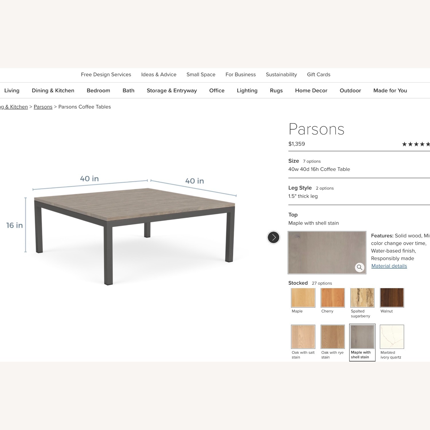 Room & Board Parsons Coffee Table 40 " square - image-4