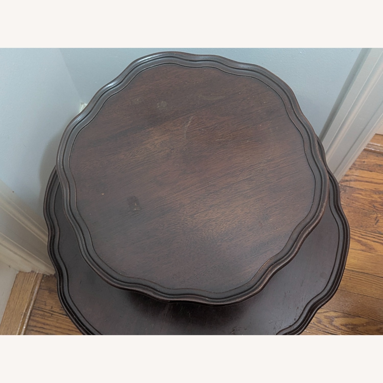 Antique Mahogany Wood Piecrust Tiered Table - image-3