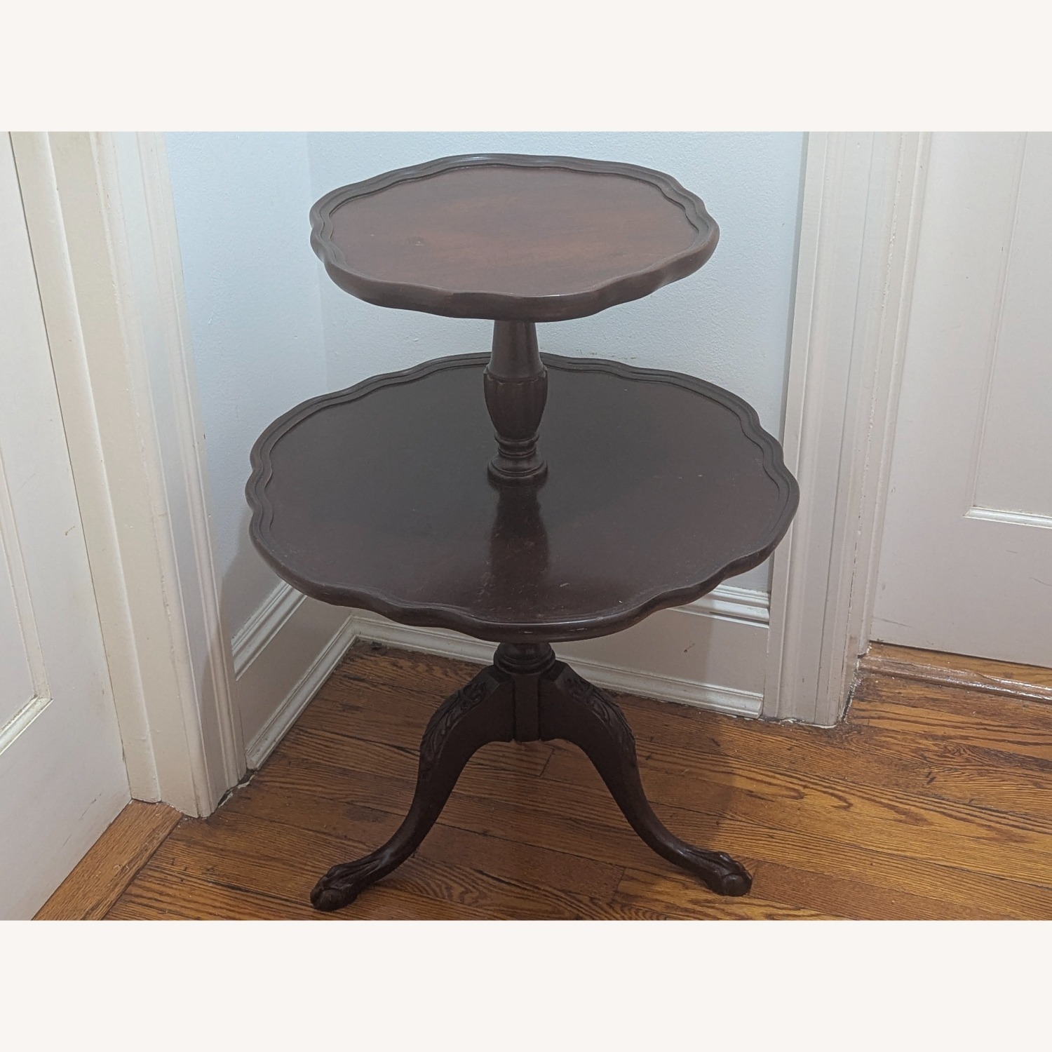 Antique Mahogany Wood Piecrust Tiered Table - image-1