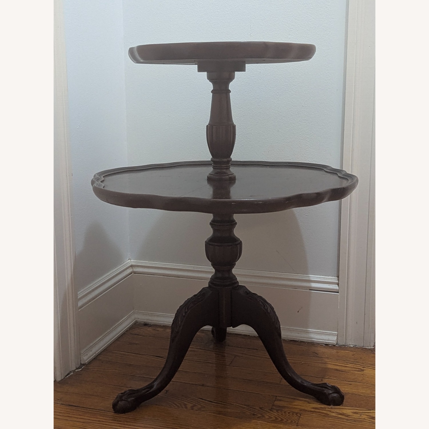 Antique Mahogany Wood Piecrust Tiered Table - image-2