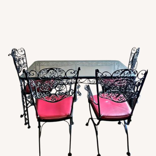 Used Vintage Woodard Wrought Iron Dining Set Glass for sale on AptDeco