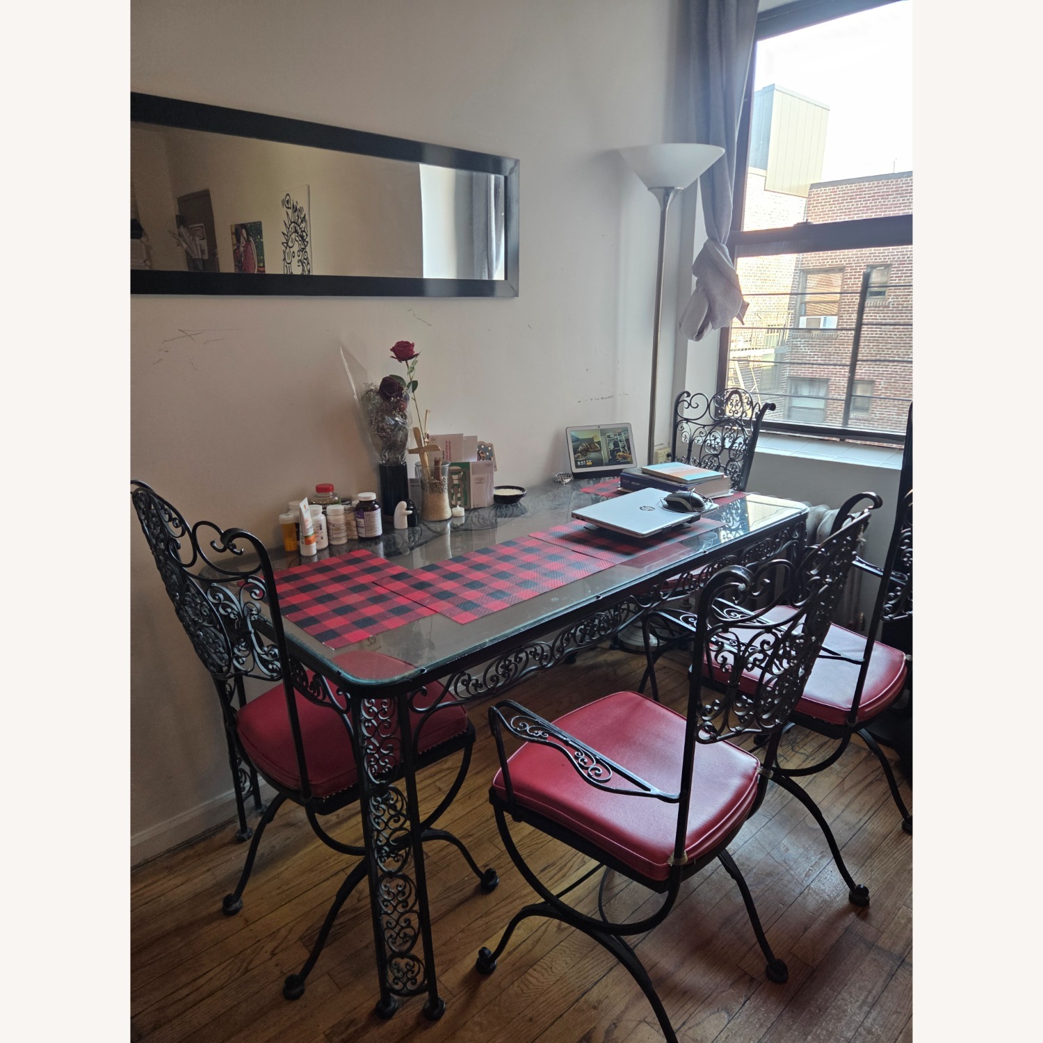 Vintage Woodard Wrought Iron Dining Set Glass - image-2