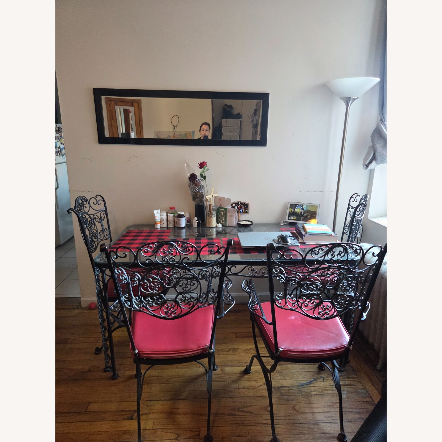 Vintage Woodard Wrought Iron Dining Set Glass - image-1