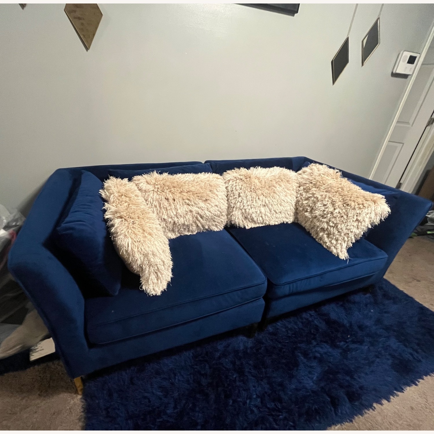Blue Fabric 2 Seater Sofa - image-4
