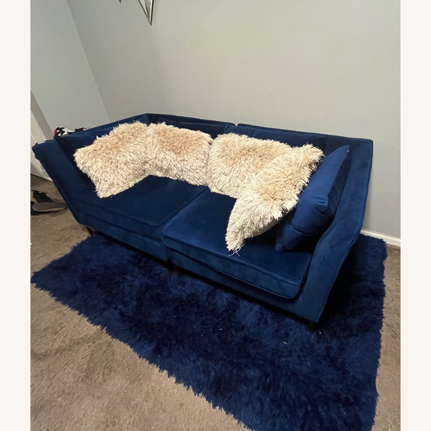 Blue Fabric 2 Seater Sofa - image-3