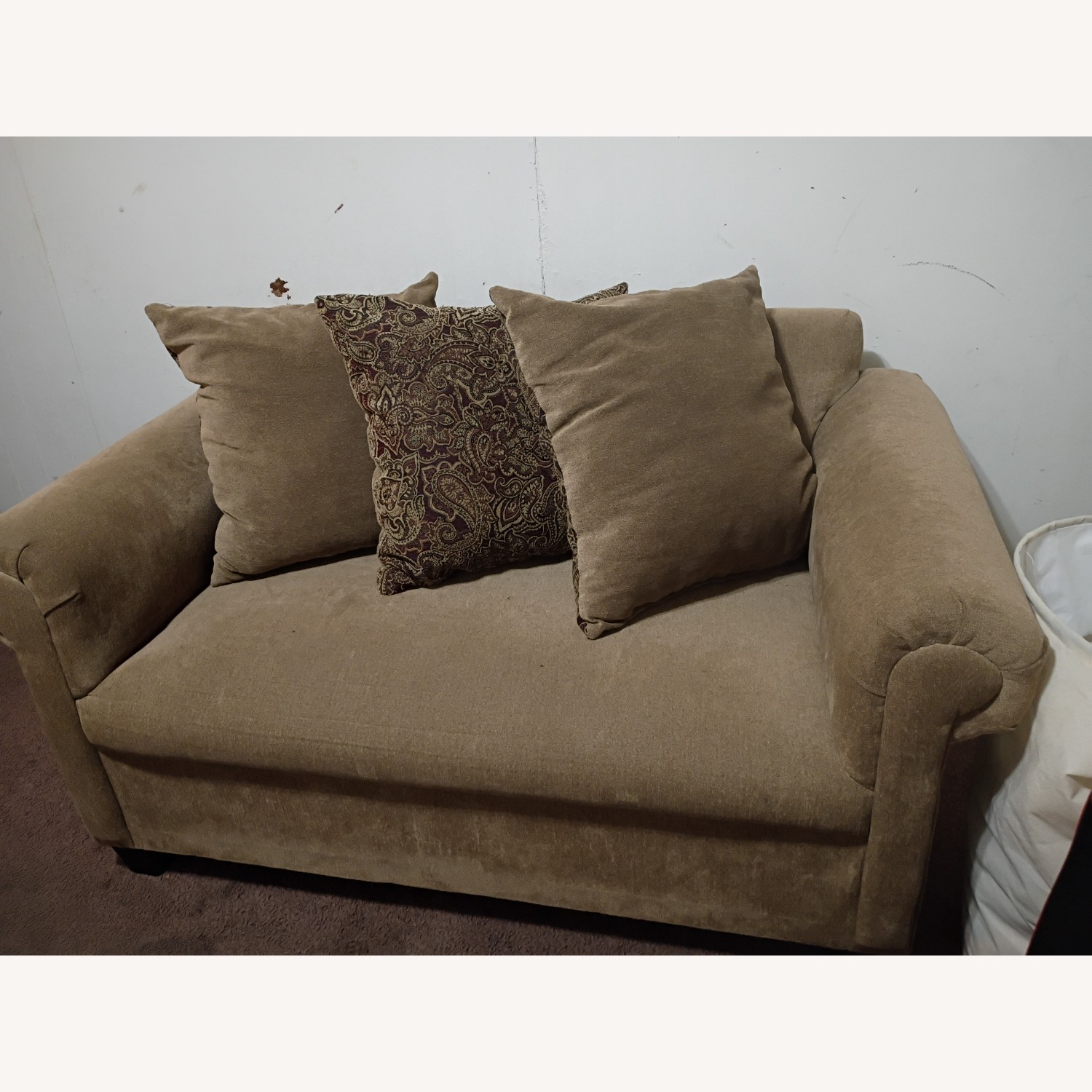 Light Brown Fabric Loveseat - image-1