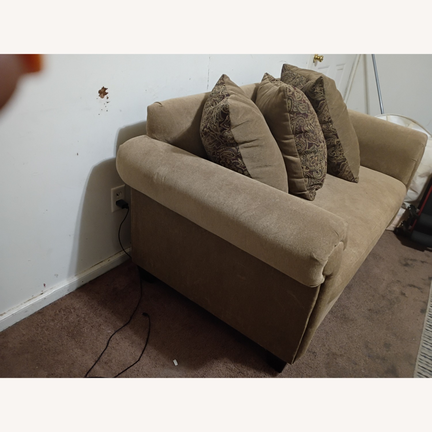 Light Brown Fabric Loveseat - image-2