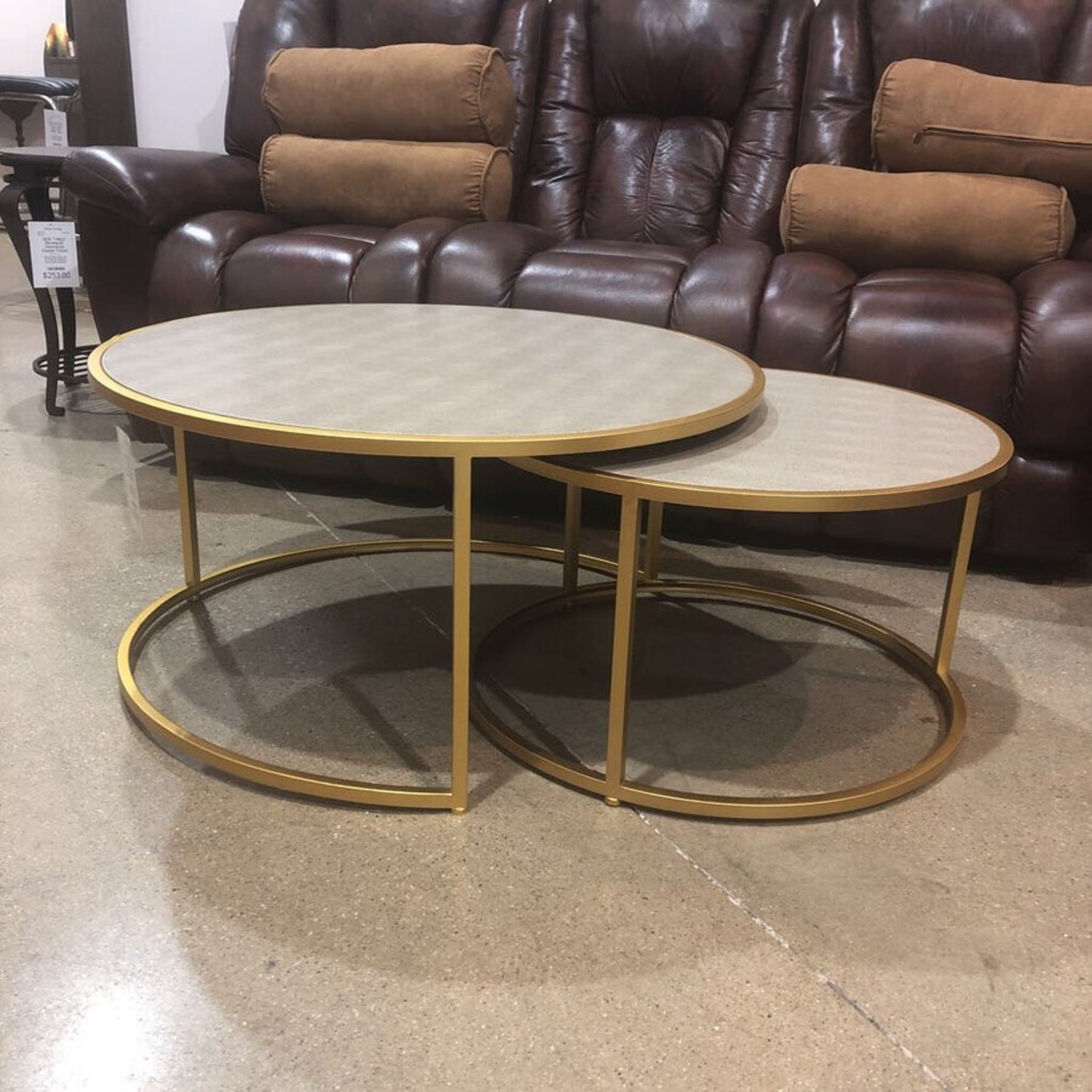 Faux Shagreen Round Nesting Coffee Tables - image-2