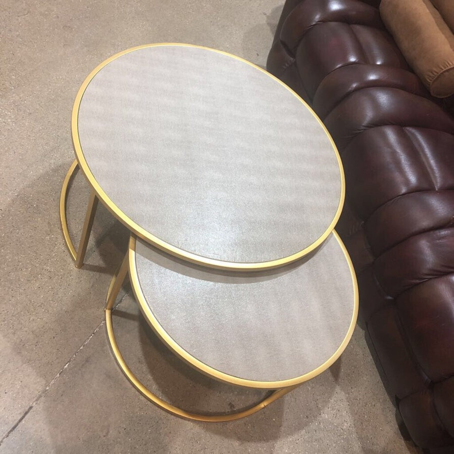 Faux Shagreen Round Nesting Coffee Tables - image-4