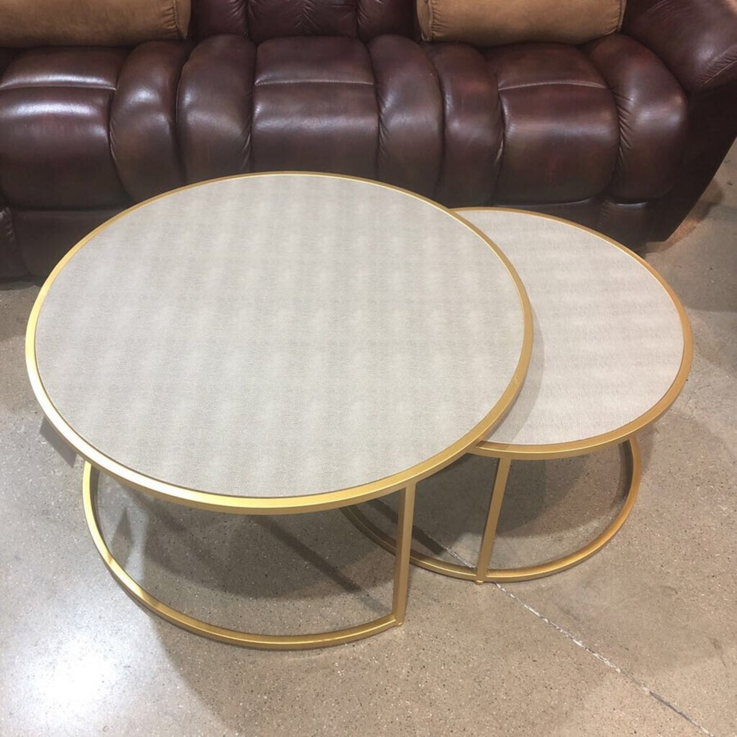 Faux Shagreen Round Nesting Coffee Tables - image-1