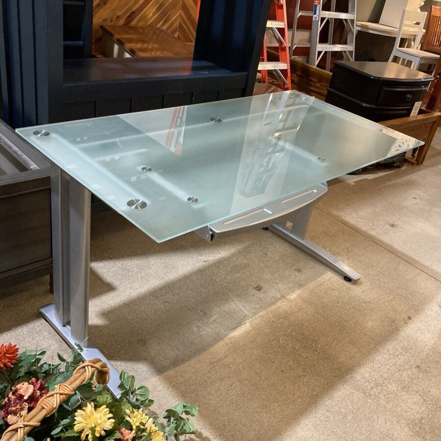 Glass Computer Desk w Drawer - image-1