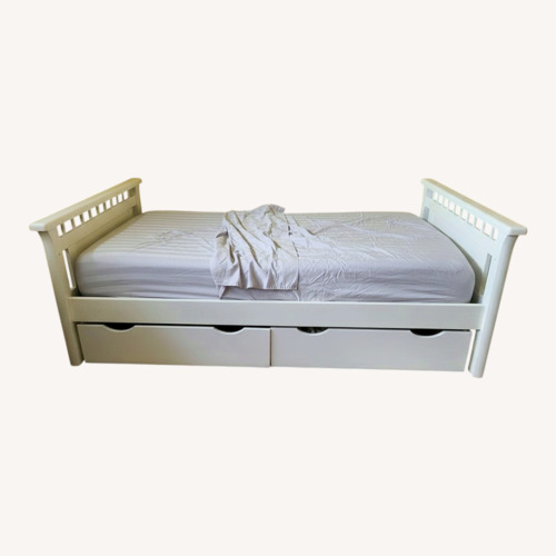 Used White Wood Twin Storage Bedframe for sale on AptDeco