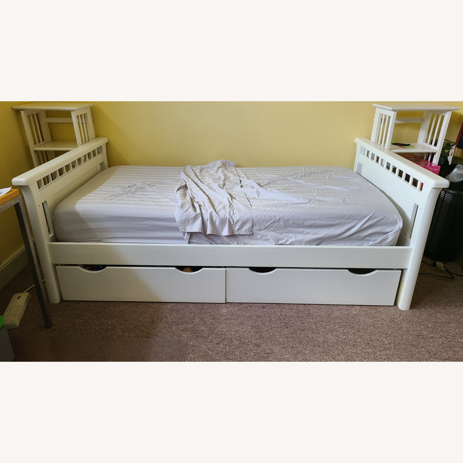 White Wood Twin Storage Bedframe - image-1
