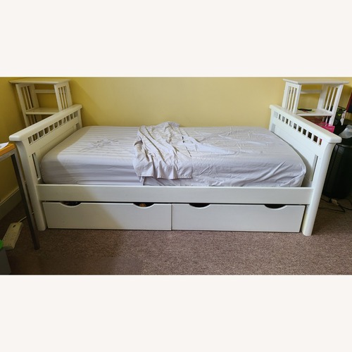 Used White Wood Twin Storage Bedframe for sale on AptDeco