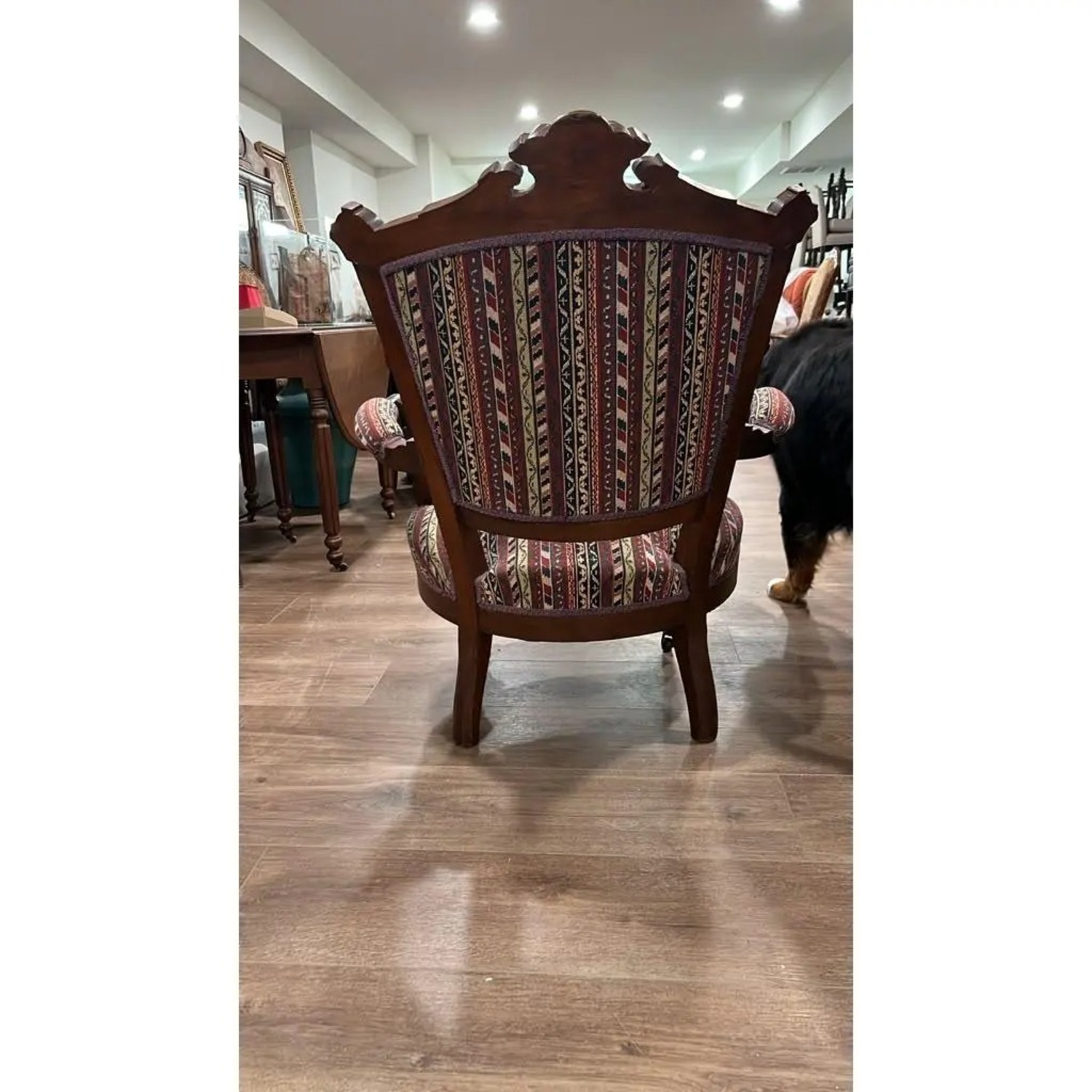 Carved Wood Armchair With Casters - image-4