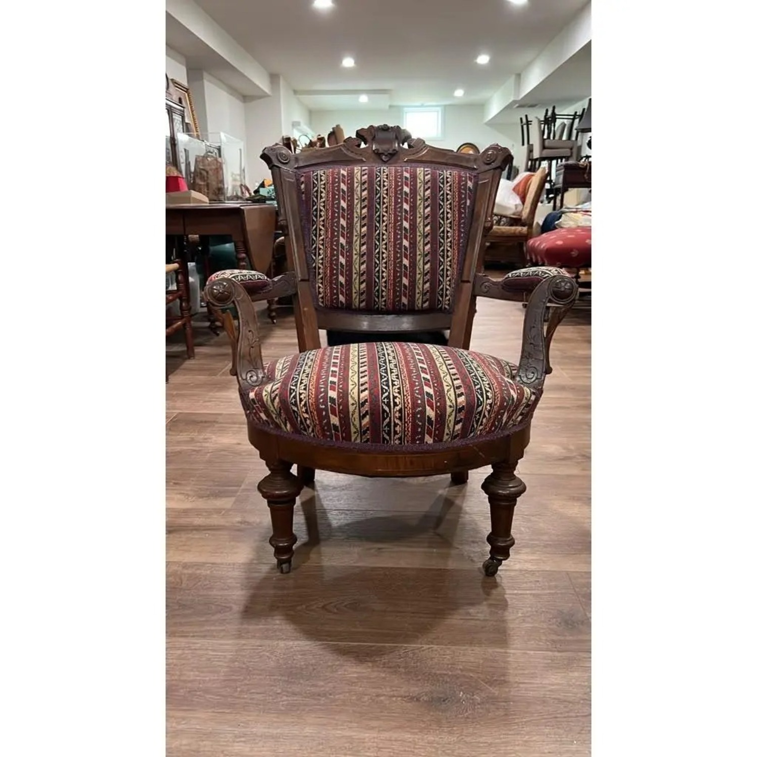 Carved Wood Armchair With Casters - image-6