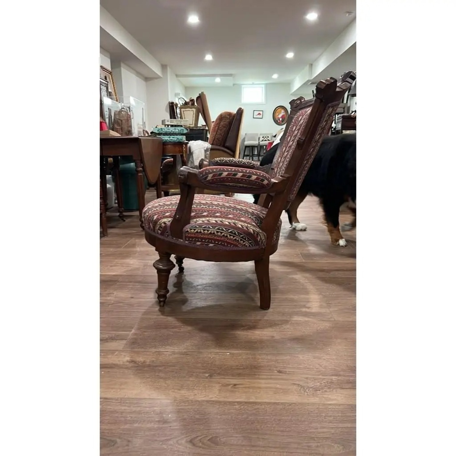 Carved Wood Armchair With Casters - image-3